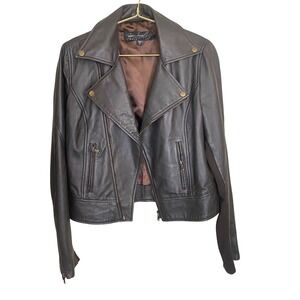 ISABELLA LUCCA Womens Brown Genuine Leather Moto Biker Jacket Size L